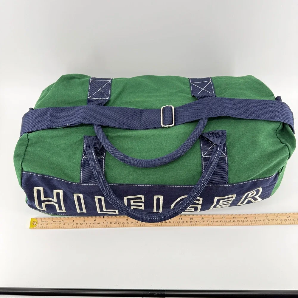 Tommy Hilfiger Duffle Bag L Green Navy Colorblock Cotton Embroidered Logo